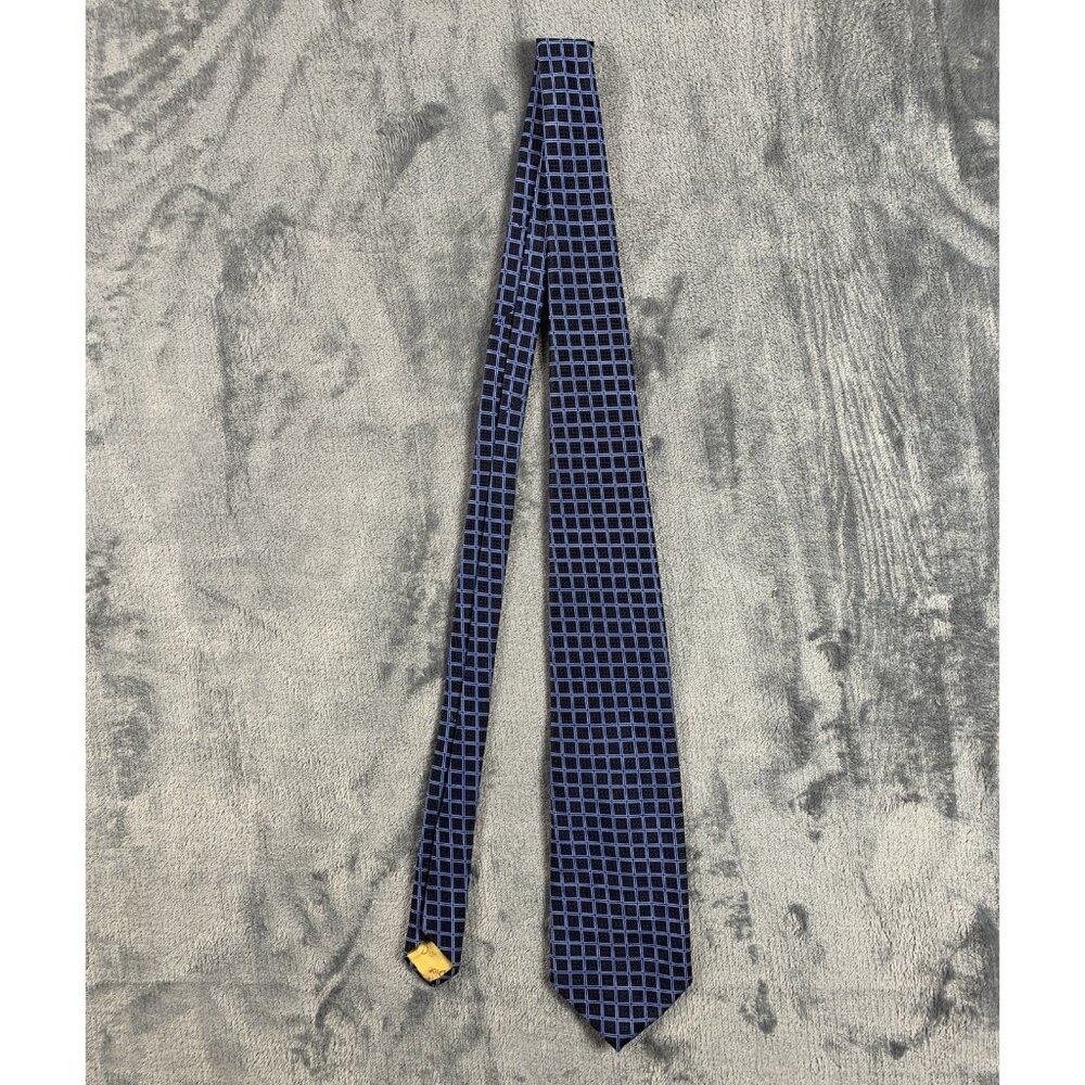 Christian Dior Men's Necktie Blue Black Textured Geometric All Polyester - Picture 2 of 3